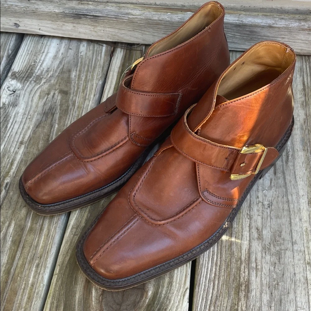 Mario Calugi Made in Italy Brown Leather Monk Strap Ankle Boots Men’s 9M